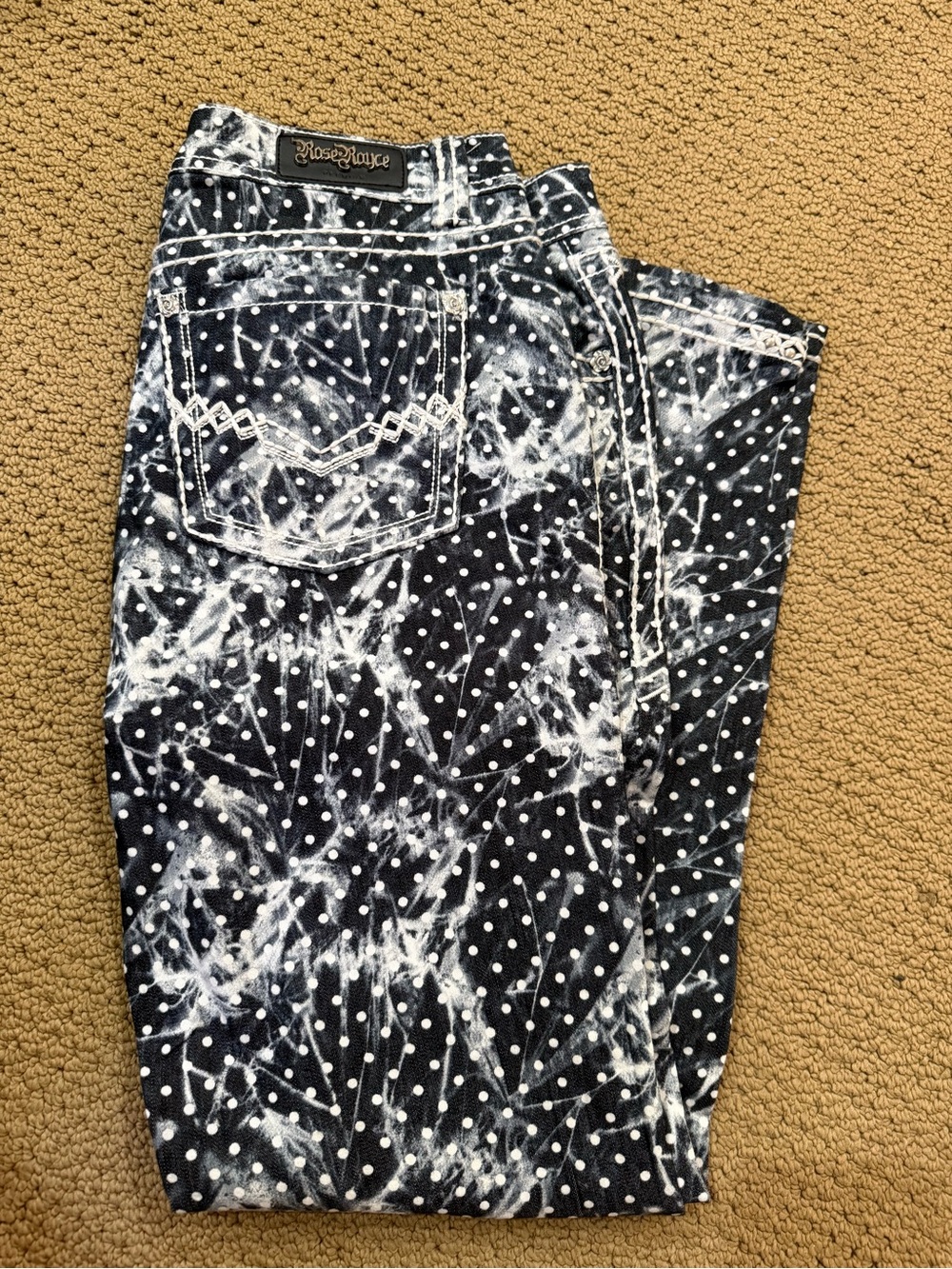 Rose Royce Women's Skinny Jeans - Black & White Tie-Dye Polka Dot